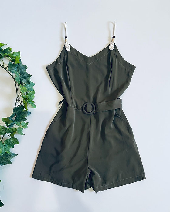 A dark green women's casual dress